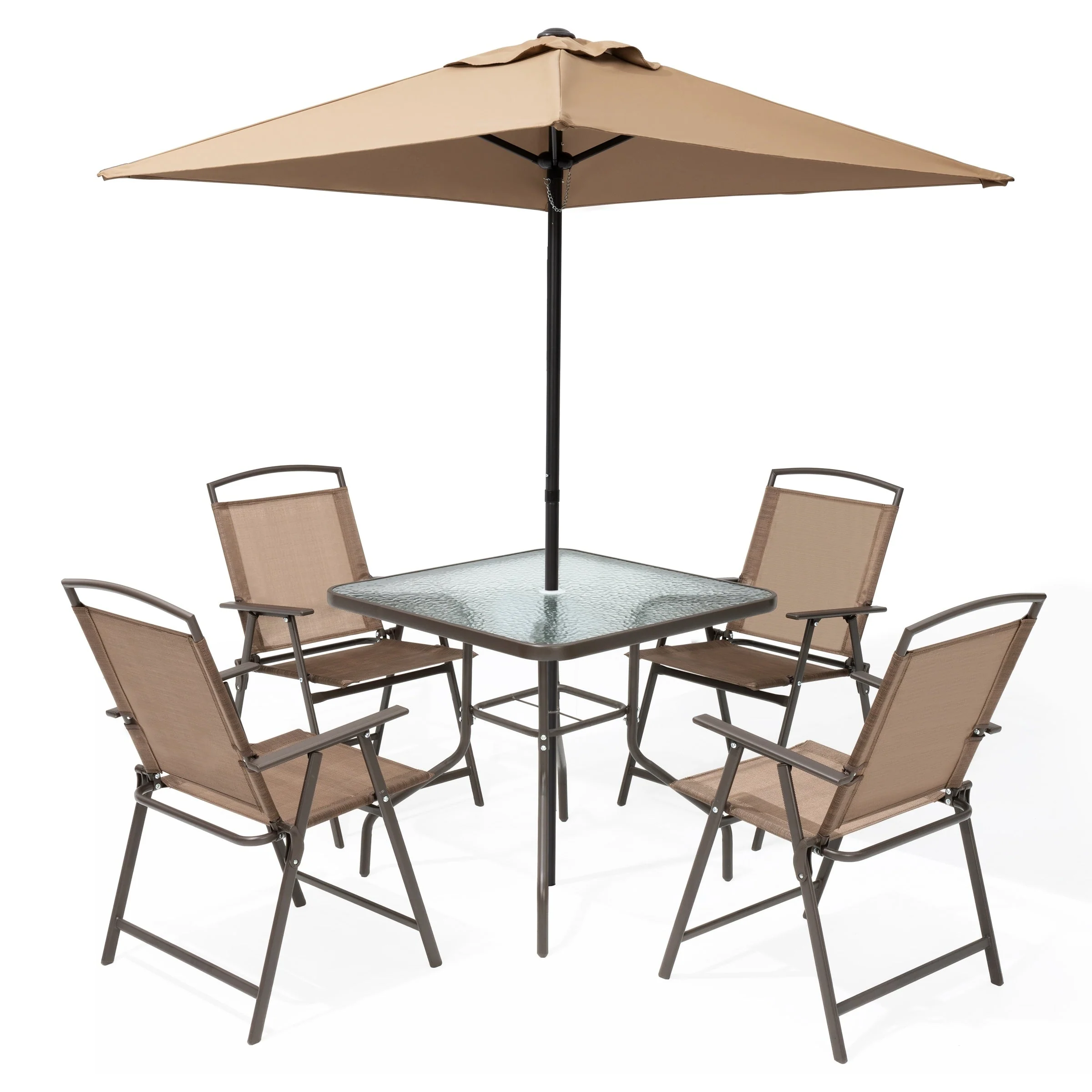 Pellebant 6 Piece Patio Set with Table, Umbrella and 4 Folding Chairs - 22.4Wx26.8Dx34.4H
