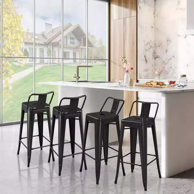 Yaheetech 30 H Metal Bar Stools Set of 4 for Home Restaurant, Black