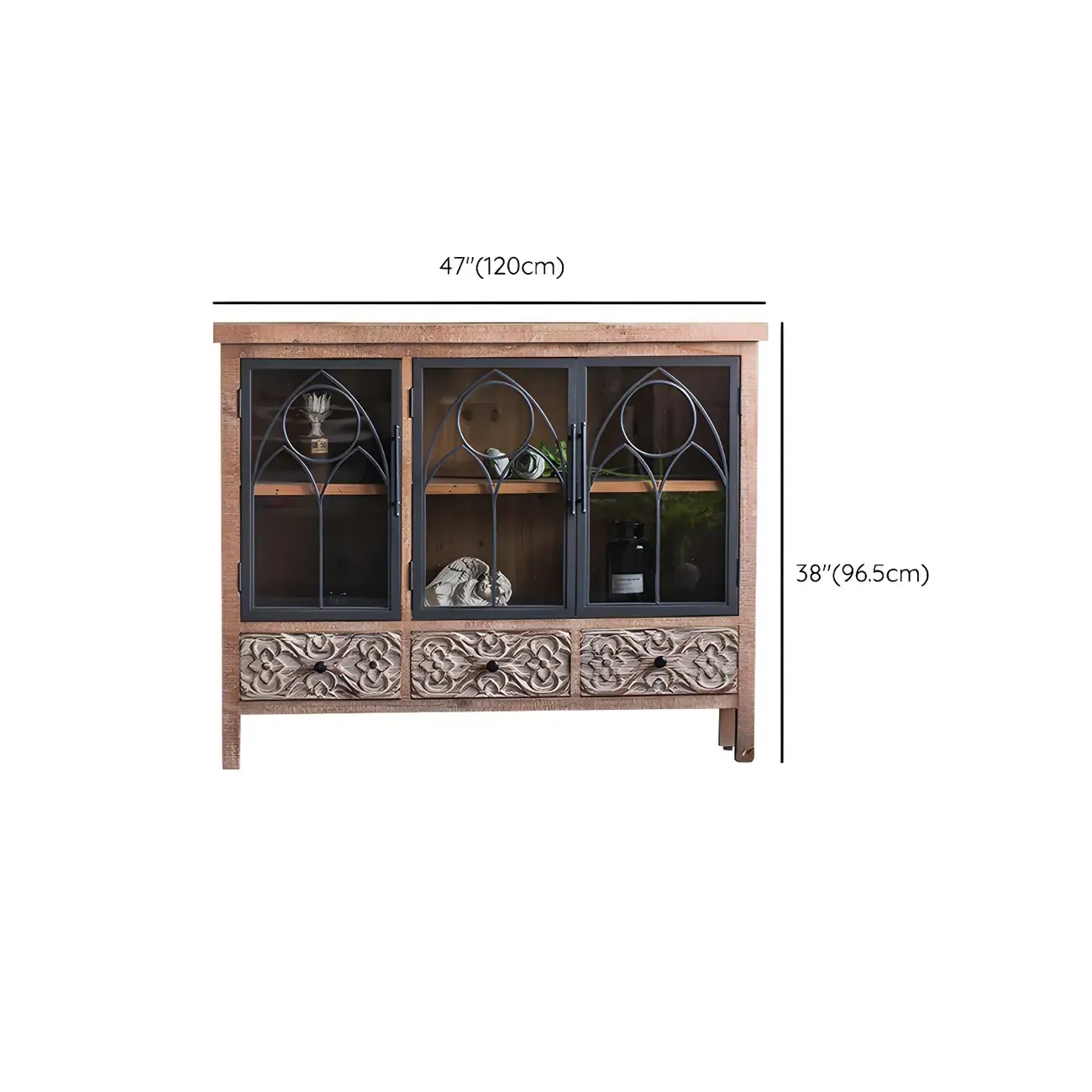 Classic 2-Drawer Brown Medium Wood Glass China Cabinet