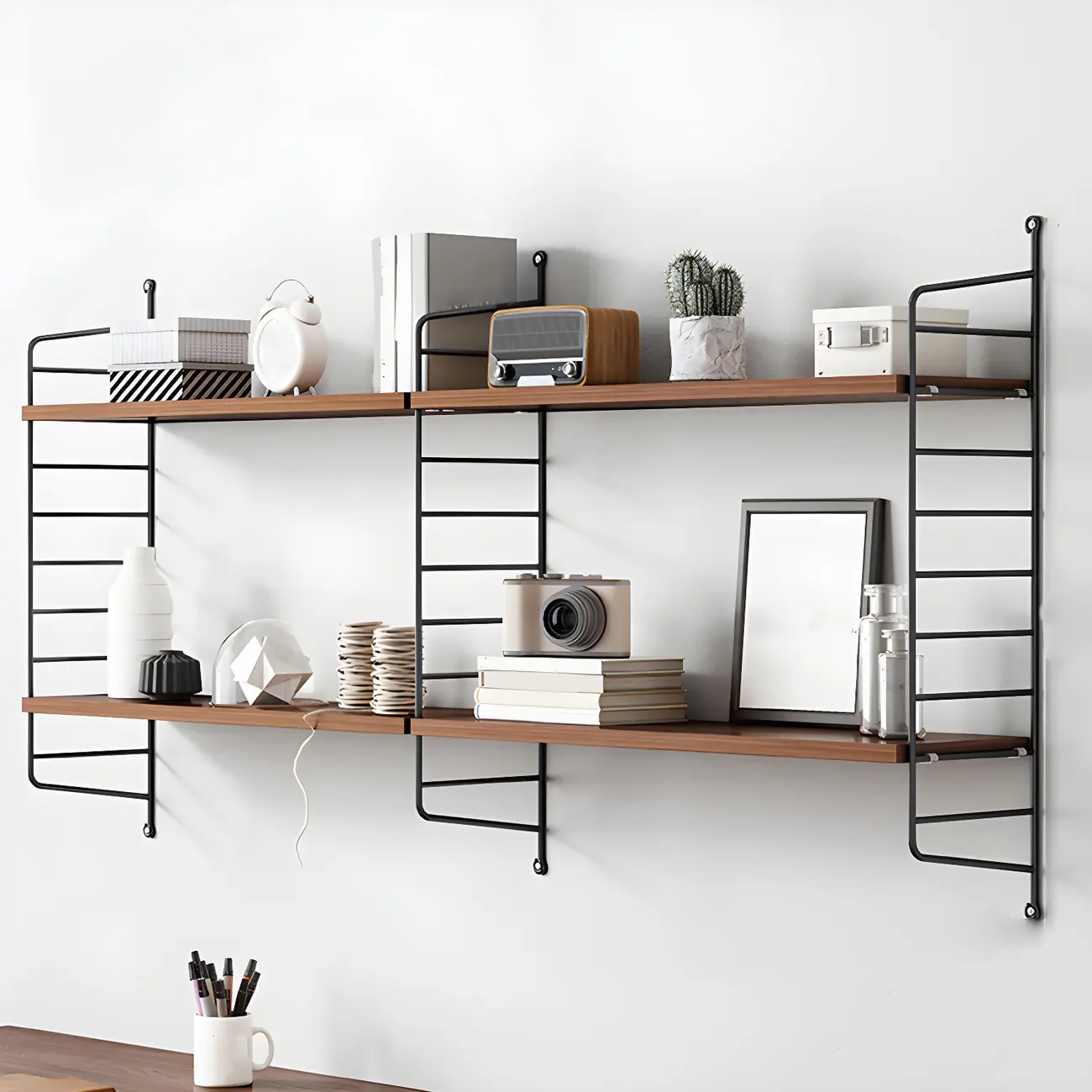 3-Shelf Nut-Brown Wall-Mounted Wood Open Bookcase