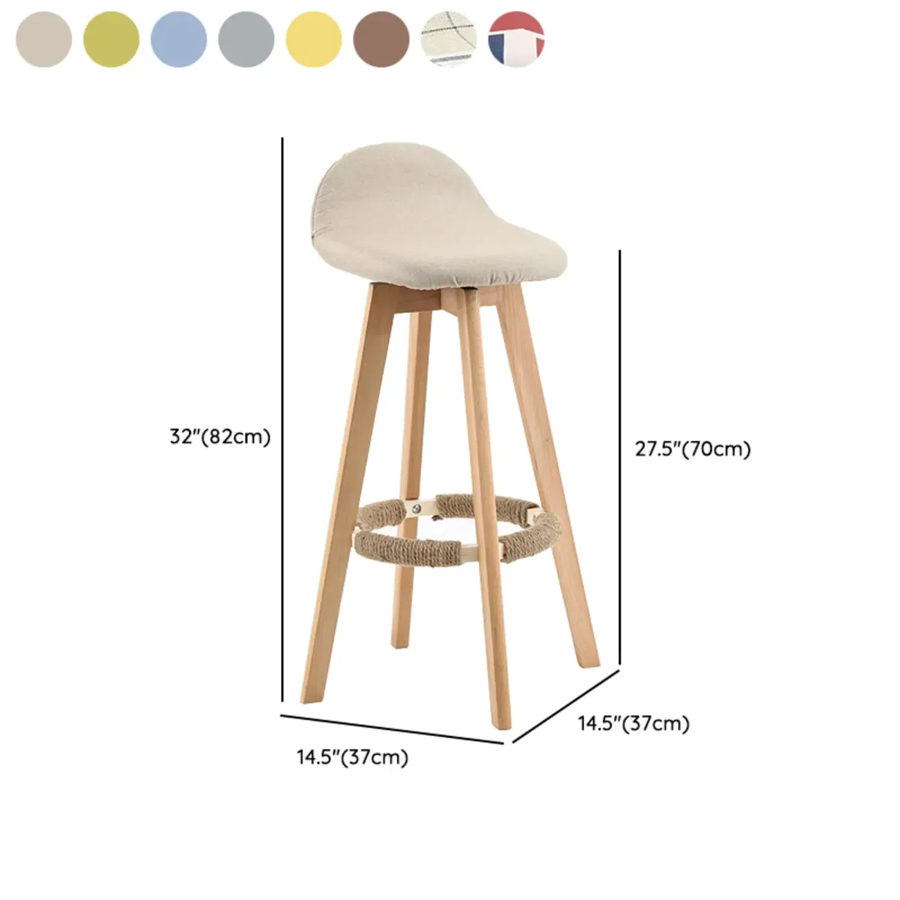 Scandinavian Wood Plush Seat Comfy Design Bar Stool