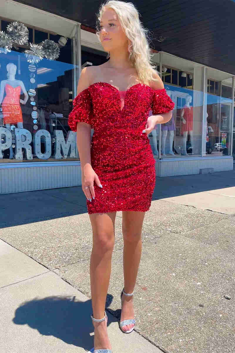 Red Bodycon Sweetheart Sequins Mini Party Dresses
