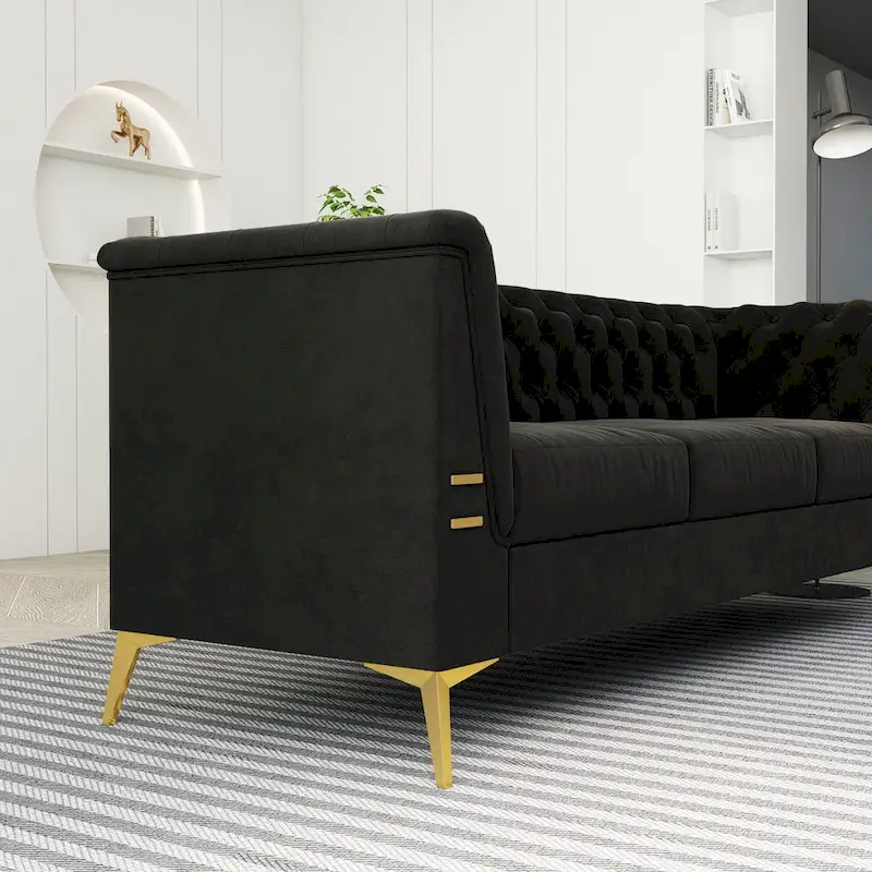 82.7 Velvet 3-Seater Sofa with Gold Metal Legs