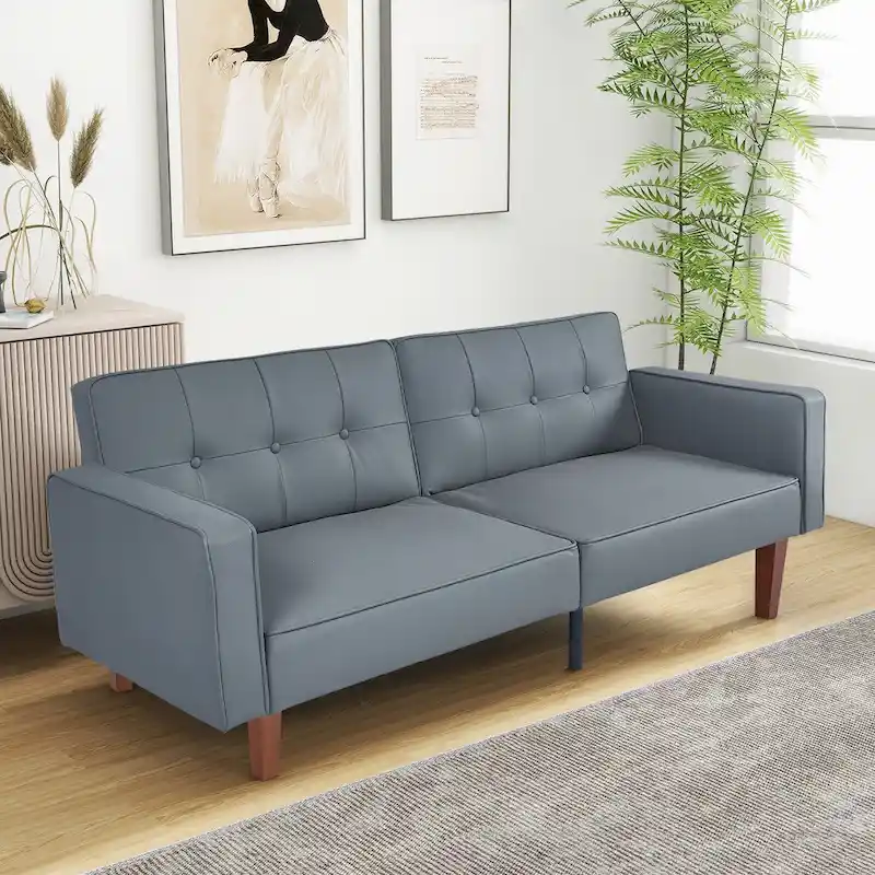 Grey / Brown / Black Faux Leather Futon Sofa Bed, Adjustable, 2-Seat
