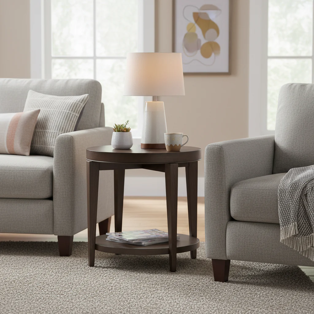 Espresso Stone Round End Table