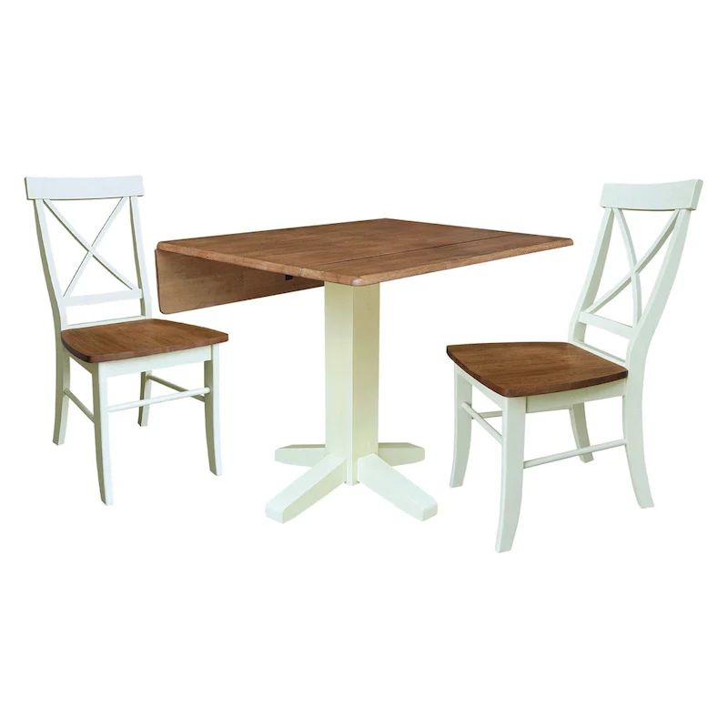 36  Solid Wood Square Dual Drop Leaf Dining Table with 2 Dining Chairs