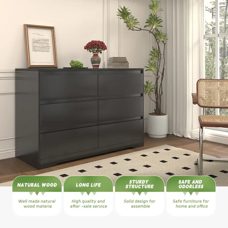 47.2 W 6-Drawer Wooden Bedroom Double Dresser Chest of Drawers