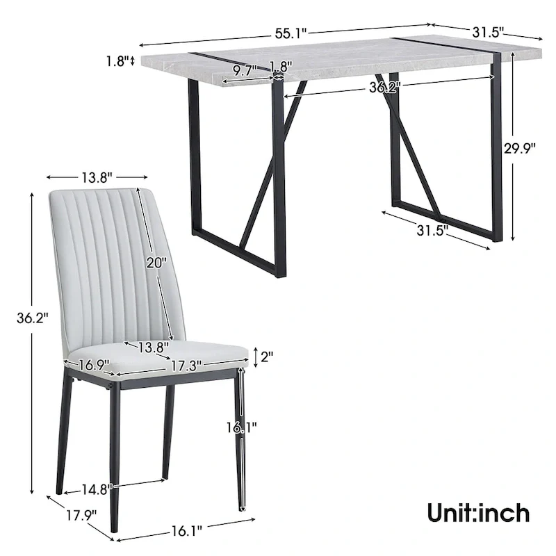 5-piece Dining Table Chairs Set, Rectangular Dining Room Table Set