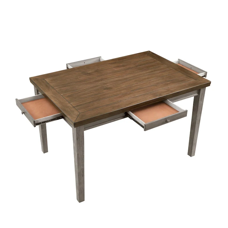 Counter Height Dining Table with 4 Drawers - Seats 6 (Cherry Brown & Gray)