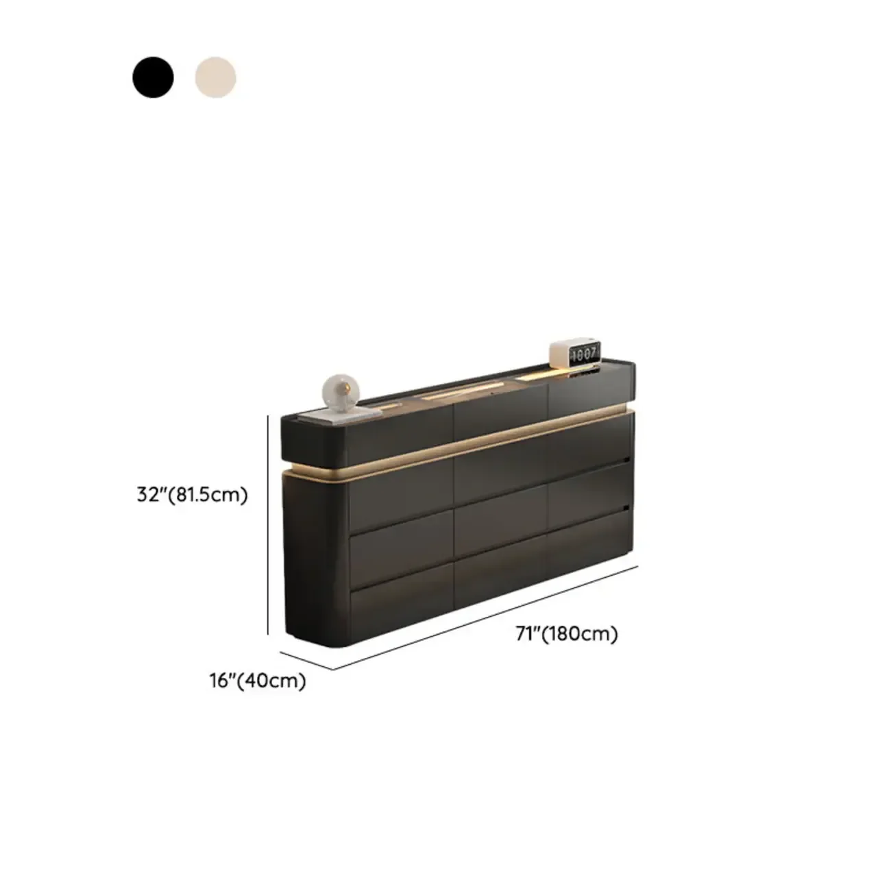 LED Light Wooden Glass Black Sideboard with Drawers Shelves