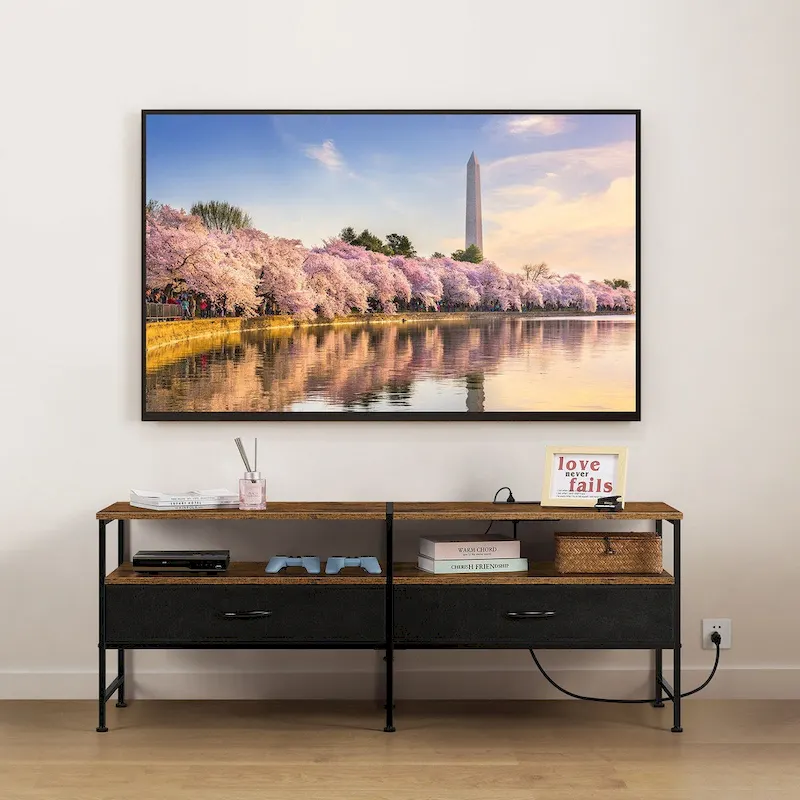 Brown / Black / Grey Low-Profile TV Stand with Drawers, Fits up to 65