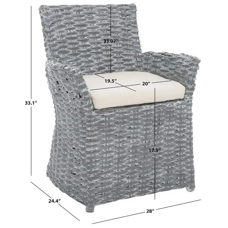 SAFAVIEH Ginny Wicker Washed Out Grey Arm Chair - 28 W x 24 D x 33 H - 28Wx24Dx33H