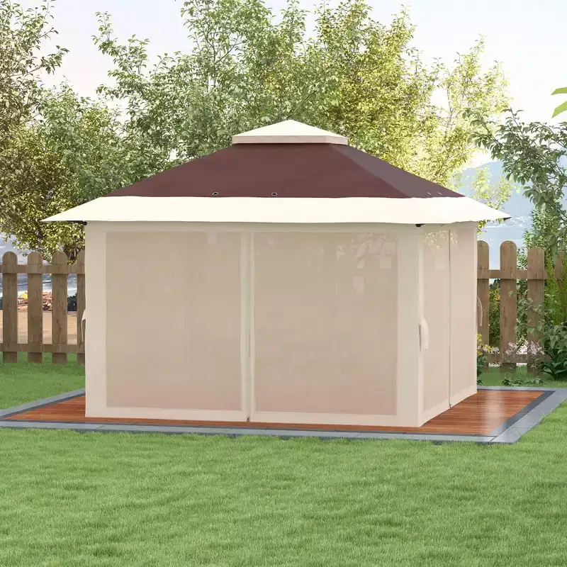 Outsunny 13' x 13' Pop Up Canopy, Gazebo Tent with Netting, Weight Bags, Adjustable Height & Wheeled Carry Bag