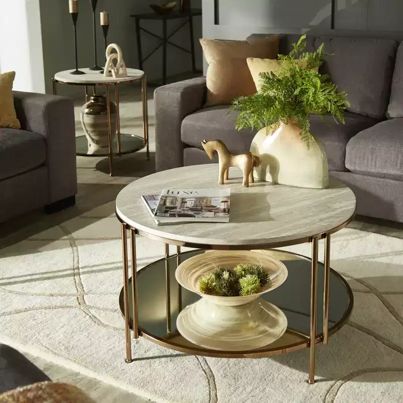 Celsus Coffee Table - Champagne Gold/White Marble - iNSPIRE Q