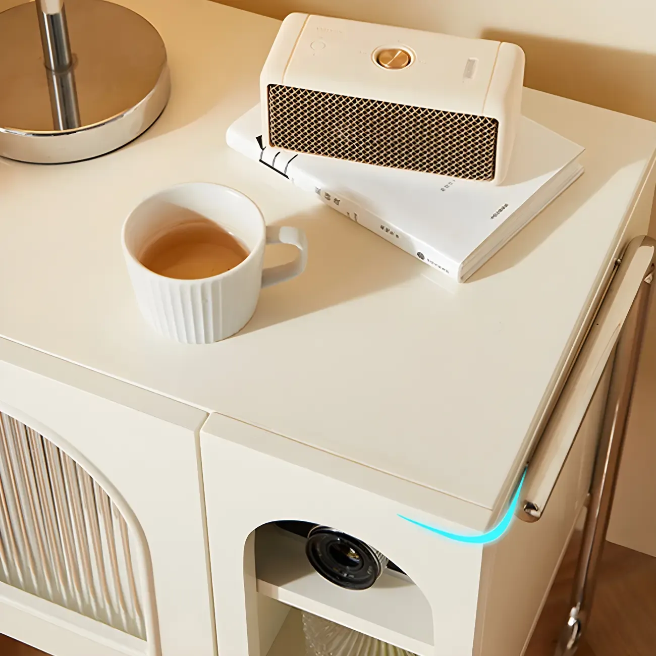 Narrow Cubic Wooden Black Nightstand in Steel Base