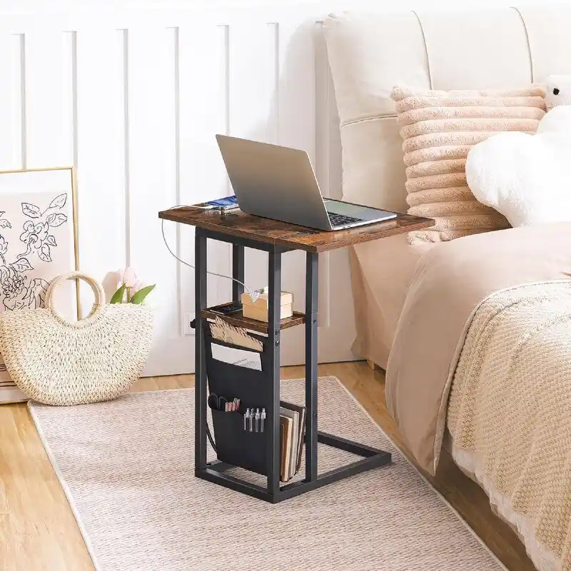 C Shaped Side Table with Charging Station - 20.5D x 15.4W x 24H