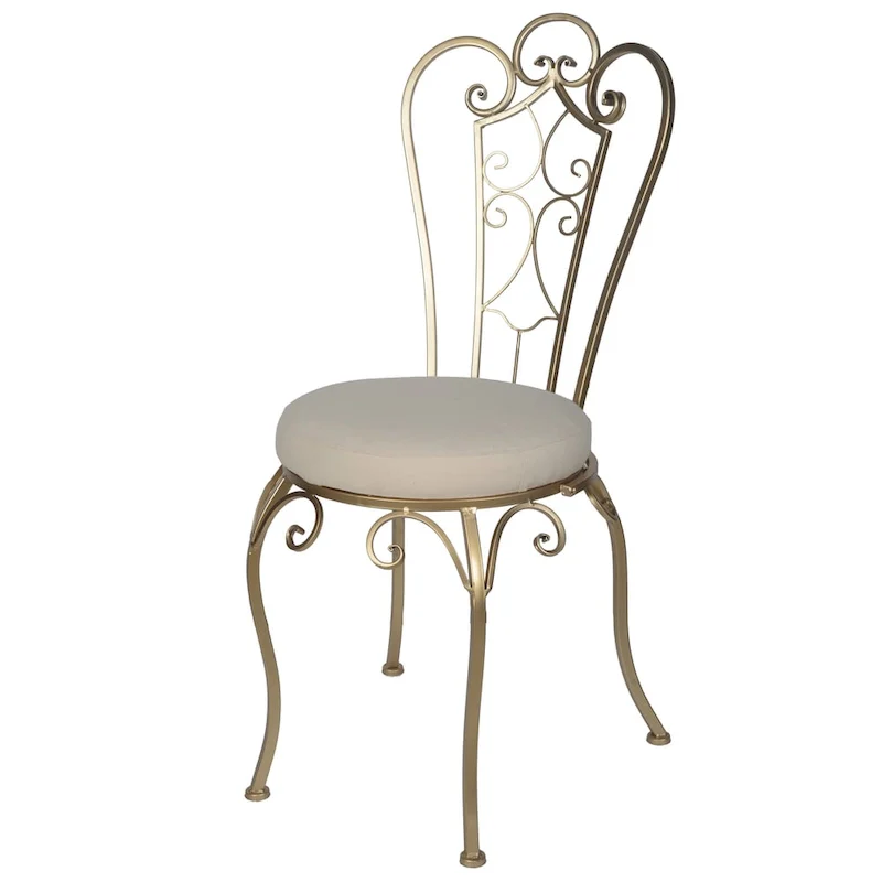 Gold Shabby Chic Folding Accent Chair with Metal & Wood Frame – 1-Seater