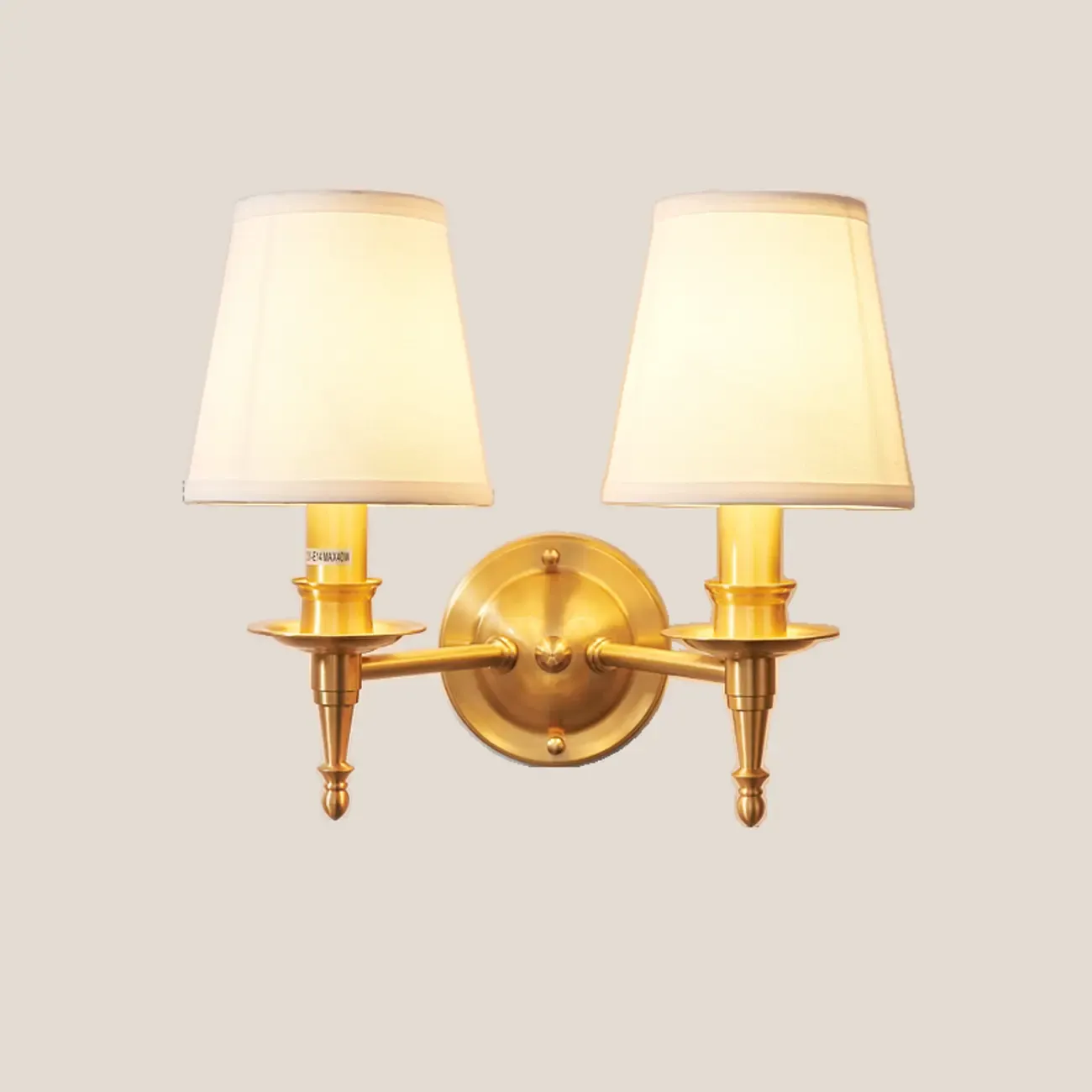 Traditional White Fabric Shade Golden Wall Sconce