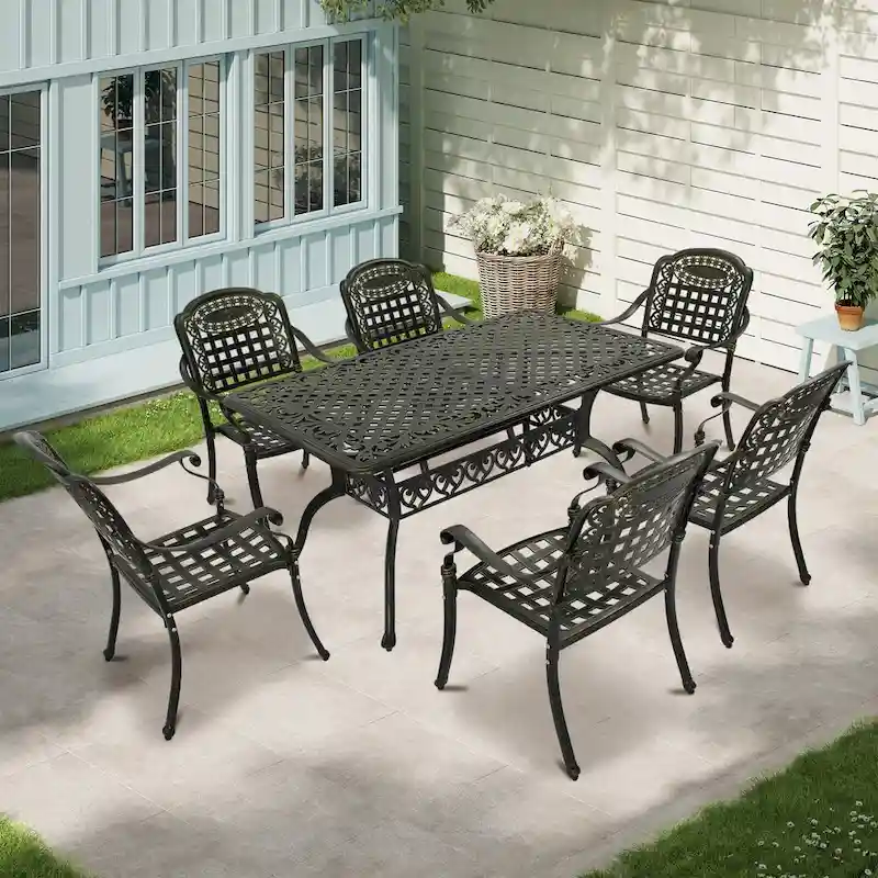 Clihome 7 Piece Outdoor Cast Aluminum Patio Dining Set in Bronze