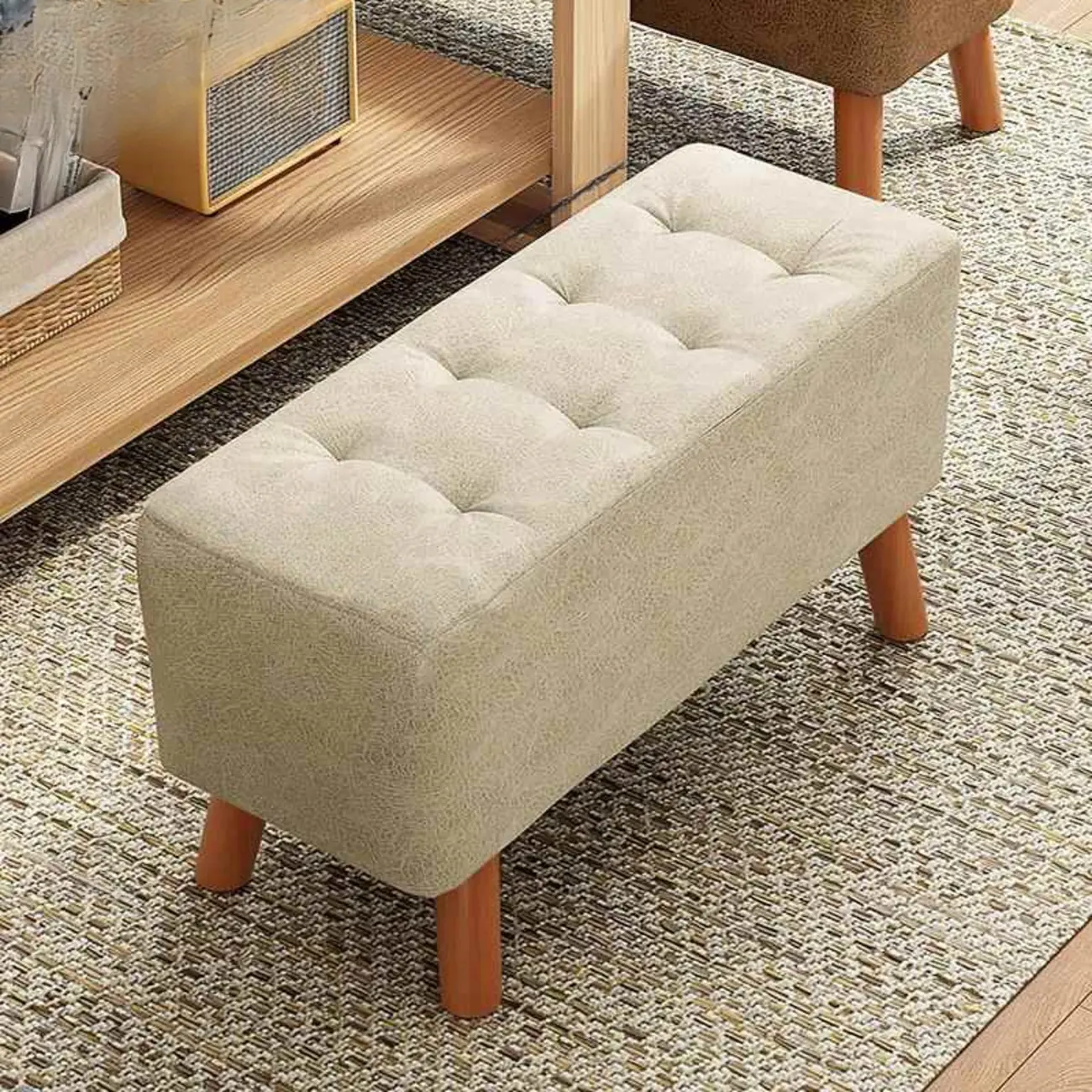 Modern Upholstered Brown Rectangular Bench for Living Room