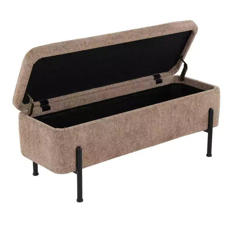 LumiSource Daniella Bench Black Steel/Brown Fabric