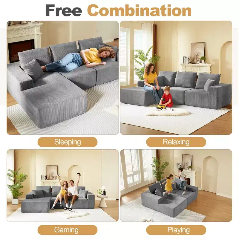Whisen Modular Sectional Sofa with Chaise, L Shaped Cloud Couch, No Assembly Required