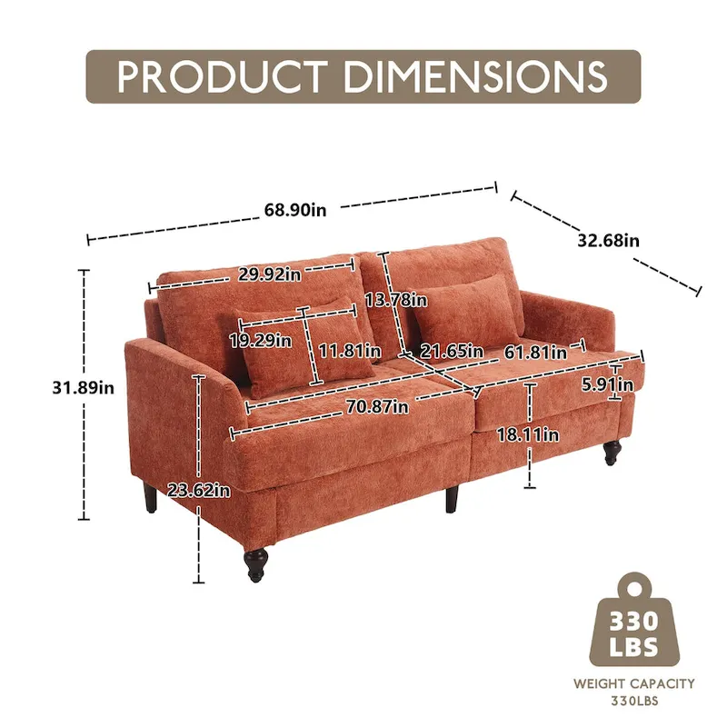 HOMEFUN Modern chenille Fabric Loveseat,2-Seat Upholstered Loveseat Sofa Modern Couch