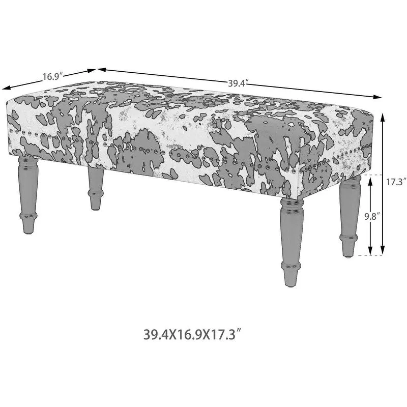 Adeco Cow Print Fabric Rectangular Bench Ottoman