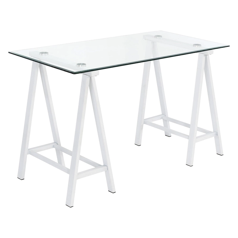 Middleton Desk with Clear Glass Top and Metal Base