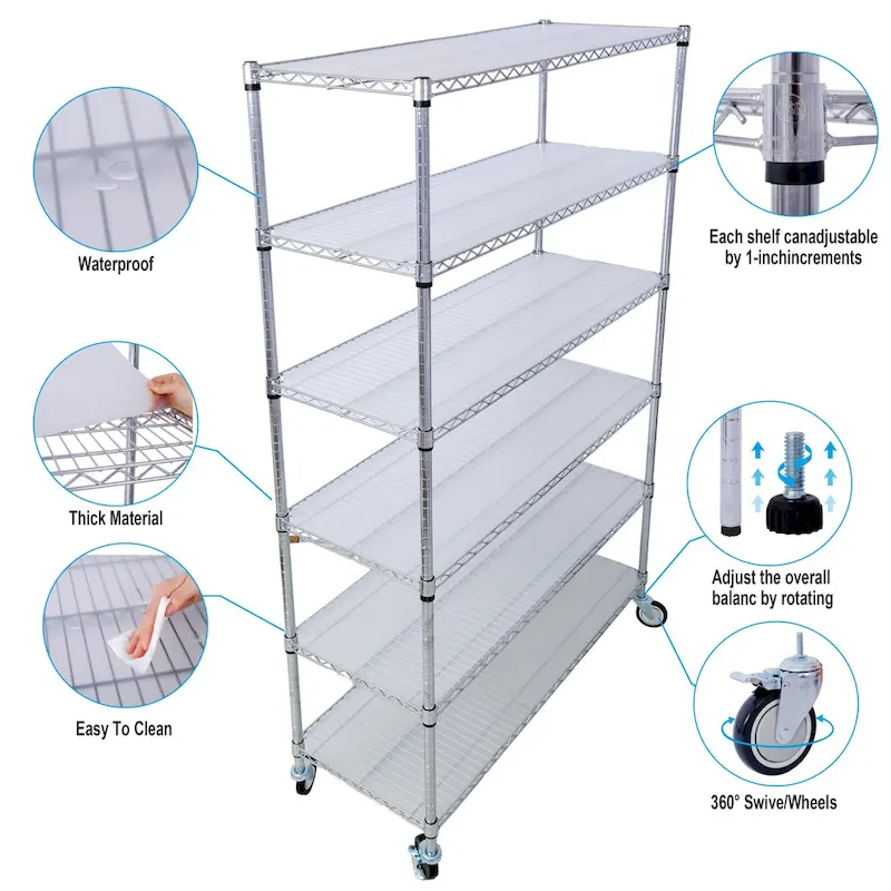 6-Tier Multifunctional Adjustable Shelf with Wheels, 6000LBS Capacity
