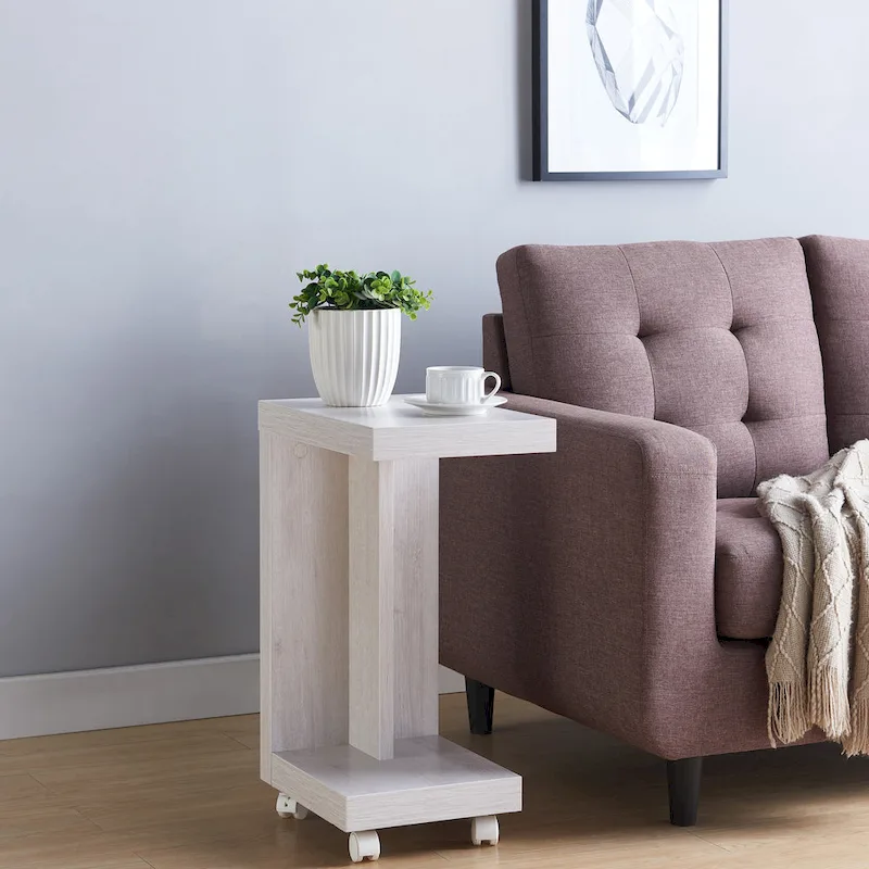 Modern Mobile 18-Inch Side Table with Locking Caster Wheels & Bottom Shelf