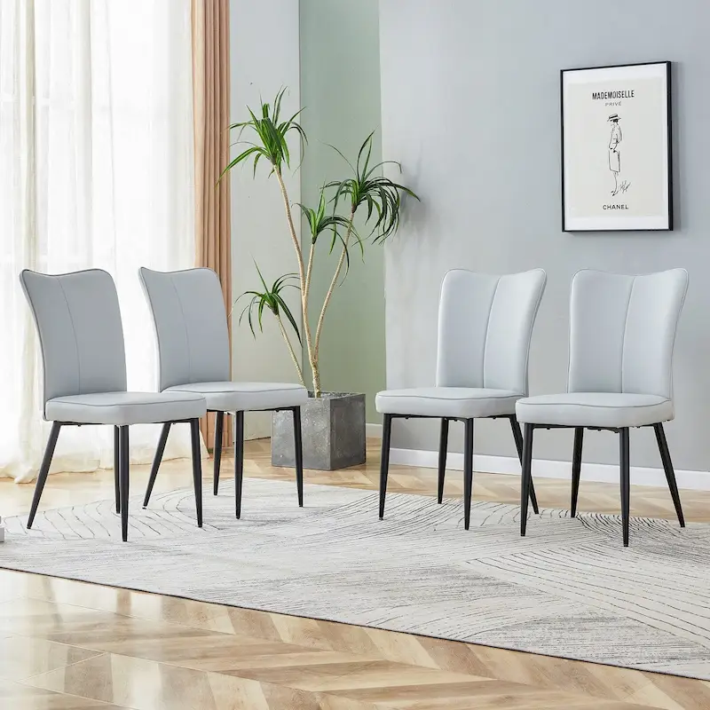 Dining Chairs Set of 4, PU Leather with Metal Frame