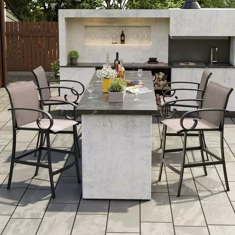 Crestlive Products 27.8'' Counter Height Set of 2 Swivel Bar Stools Aluminum Frame with Sunbrella Fabric