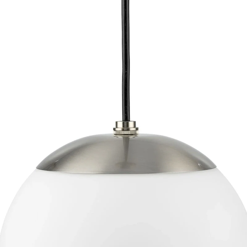 Atwell Collection Brushed Nickel and Opal Glass Globe Large Hanging Pendant Light - 12 in x 12 in x 12.5 in