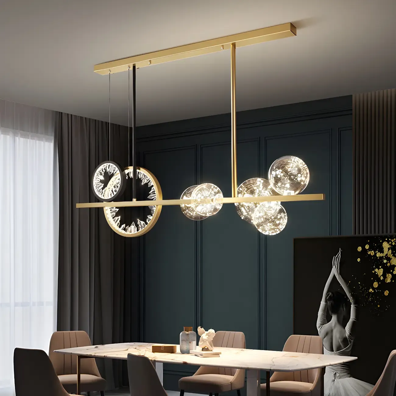 Geometric Gold Glass-Crystal Island Pendant Light