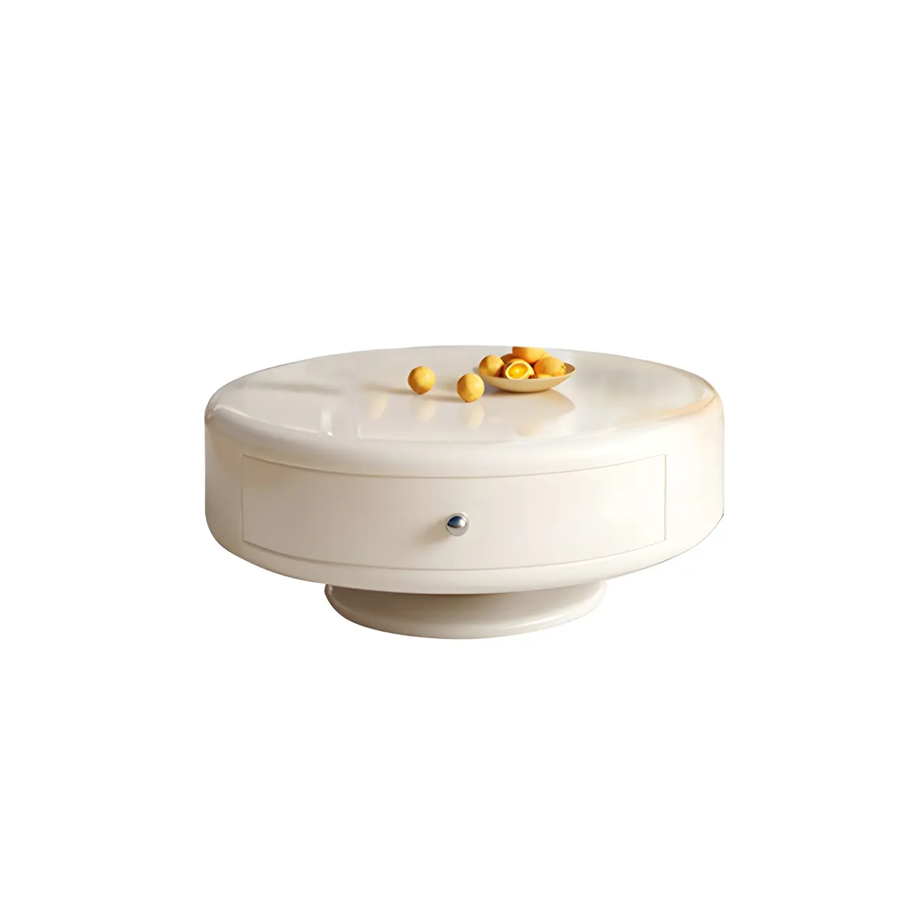 Modern White Round Wood Coffee Table with Drawer