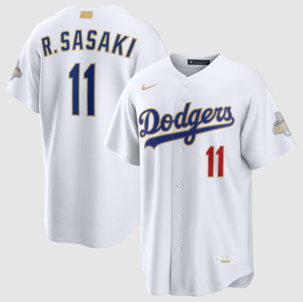 Los Angeles Dodgers Roki Sasaki White 2026 Gold Collection Stadium Jersey