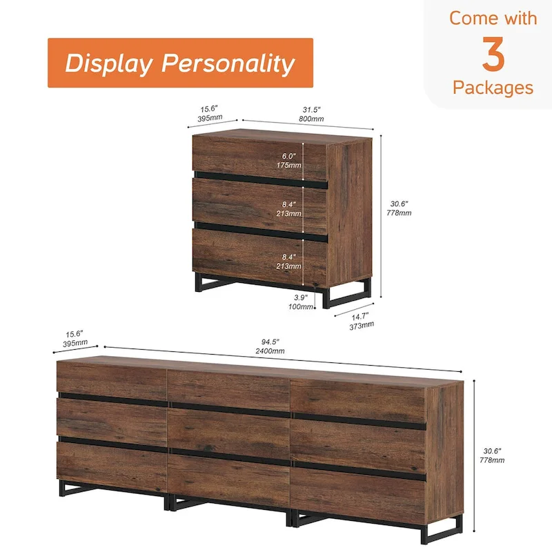 3 in 1 Modern Sideboard with 9 Drawers
