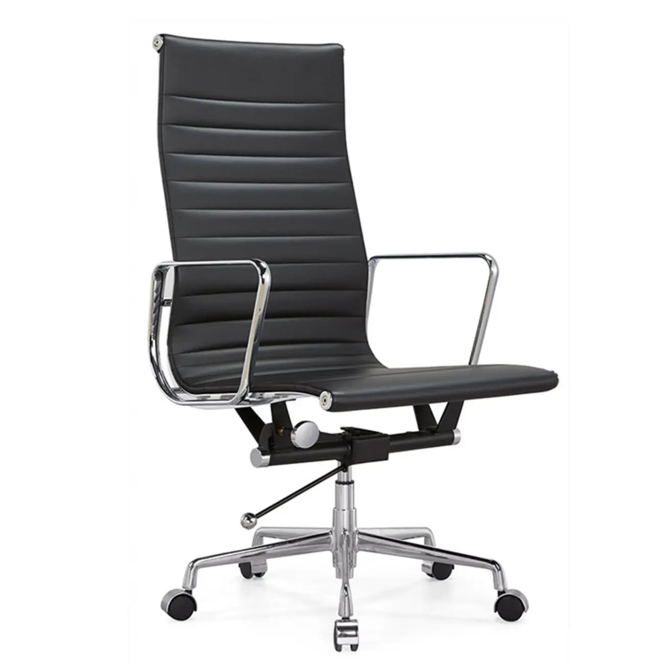 Beige Leather Adjustable High-Back Swivel Office Chair