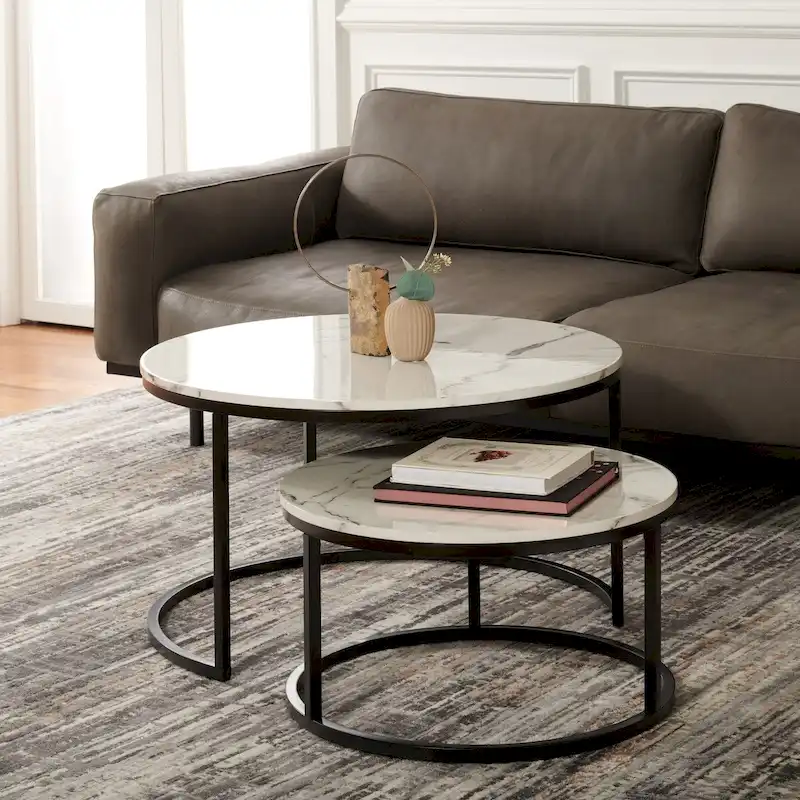 SAFAVIEH Elberta 2 Round Nesting Coffee Table - 43 L x 36 D x 18 H - 32Wx32Dx18H