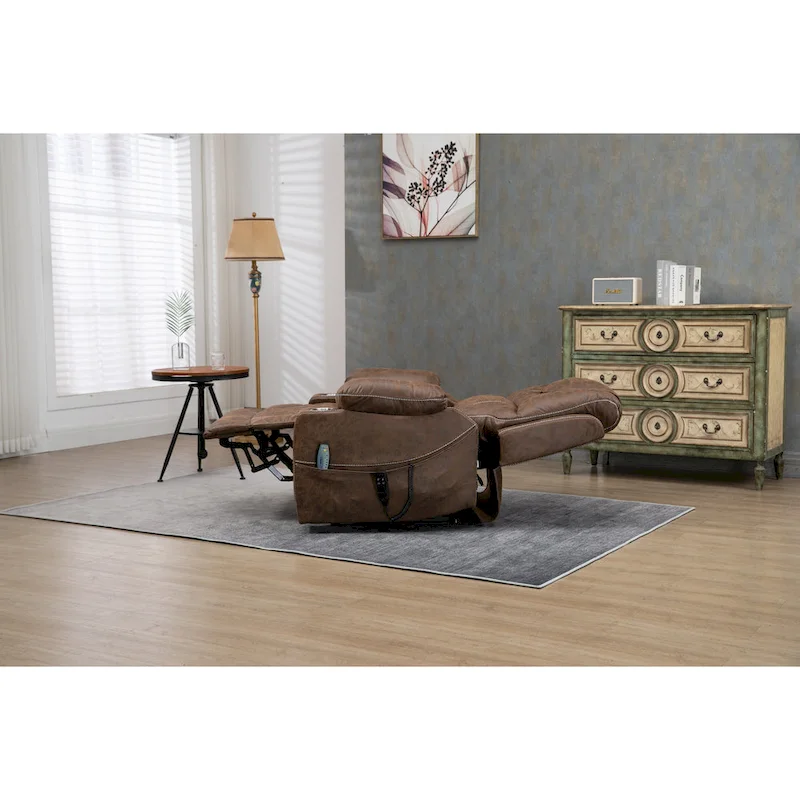 Brown PU Leather Power Lift Recliner with Massage and Heating - 400 lbs Capacity