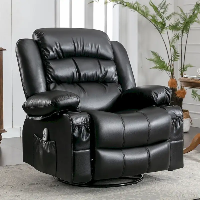 Black / Brown Single Swivel Rocker Recliner with Massage & Heat, 1-Person