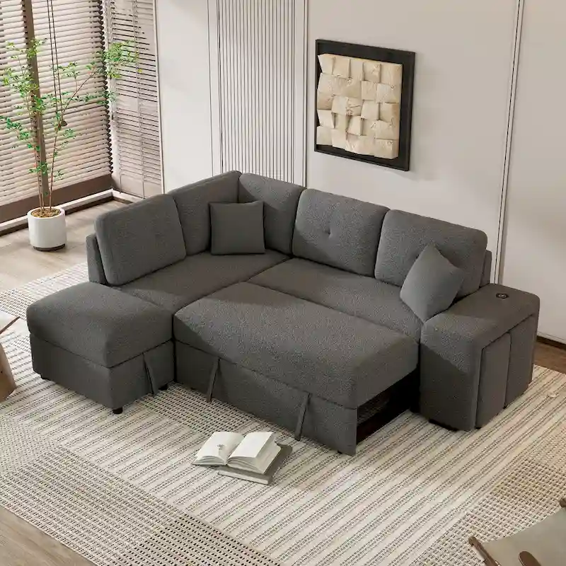 87.7 Convertible Sectional Pull Out Sofa Bed