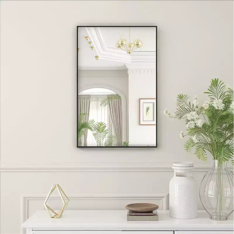 Contemporary 91cm Black Aluminum Rectangular Mirror with Slim Frame, Right Angles, 1.5cm Depth