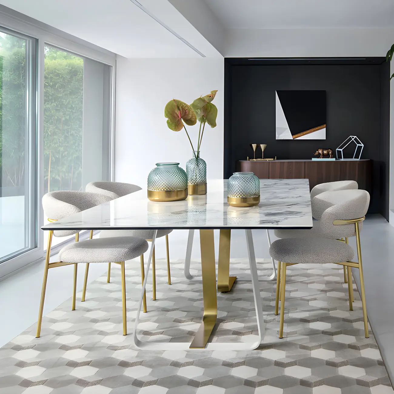 Scandinavian Velvet Upholstered Dining Room Chairs Set of 4