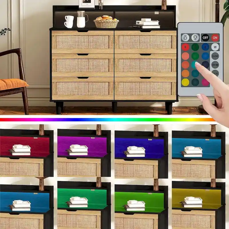 43-inch Wide 6-Drawer Dresser Cabinet with LED and Power Outlet