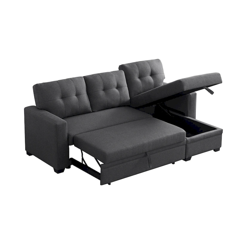 Upholstered Pull Out Sectional Sofa with Chaise - 82W x 53D x 34.5H