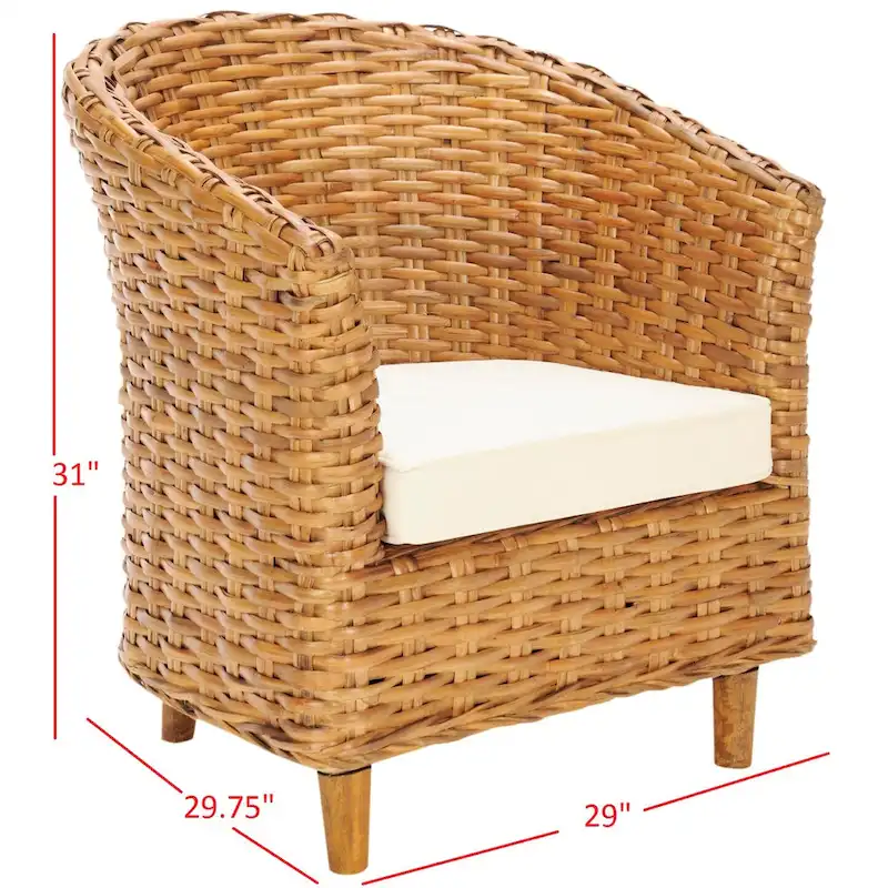 SAFAVIEH Charla Rattan Barrel Chair with Cushion - 29.1 x 27.2 x 32.7 - 29Wx27Dx33H
