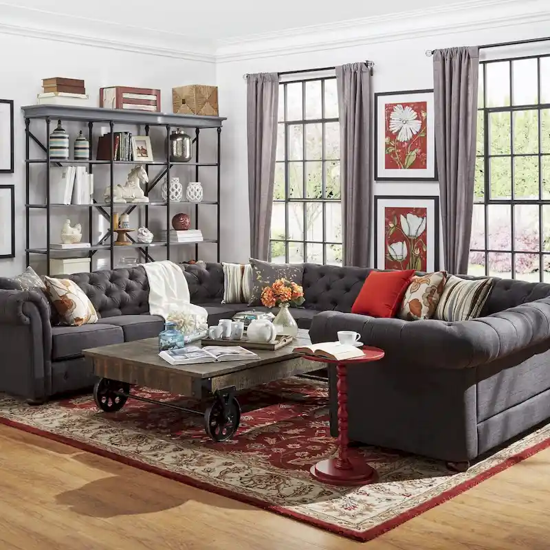 Tufted U-Shaped Sectional Sofa 10-Seater with Scroll Arms