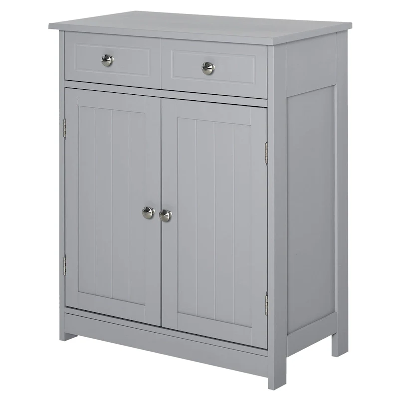 Grey Freestanding Bathroom Storage Tower, 2-Door 2-Drawer, 1-Person